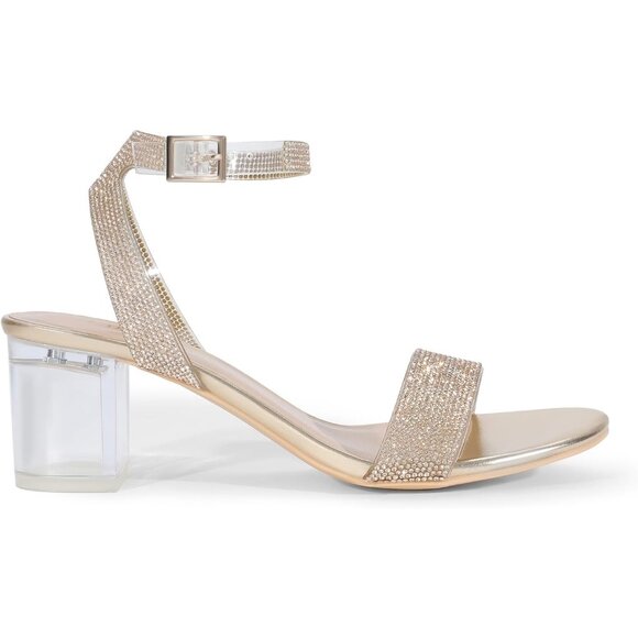 Dream Pairs Womens Gold Clear Faux Suede Rounded Toe Ankle Strap Heeled Sandal - Picture 3 of 6